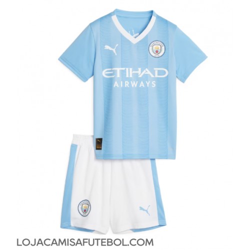 Camisa de Futebol Manchester City Equipamento Principal Infantil 2023-24 Manga Curta (+ Calças curtas)